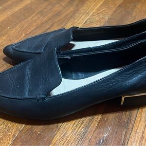 Aldo Black Leather Flats with Gold Accent